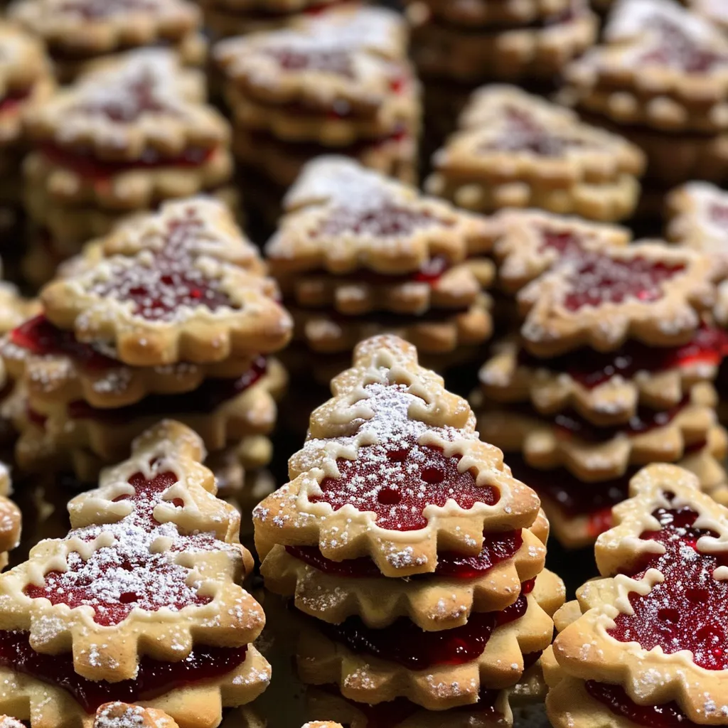 Christmas Tree Linzer Cookies with Raspberry Jam