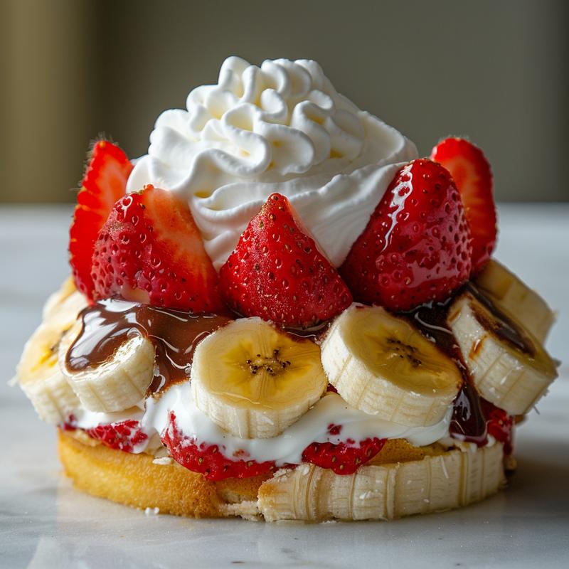 Close-up of a strawberry banana dessert resembling the Cat in the Hat's hat.