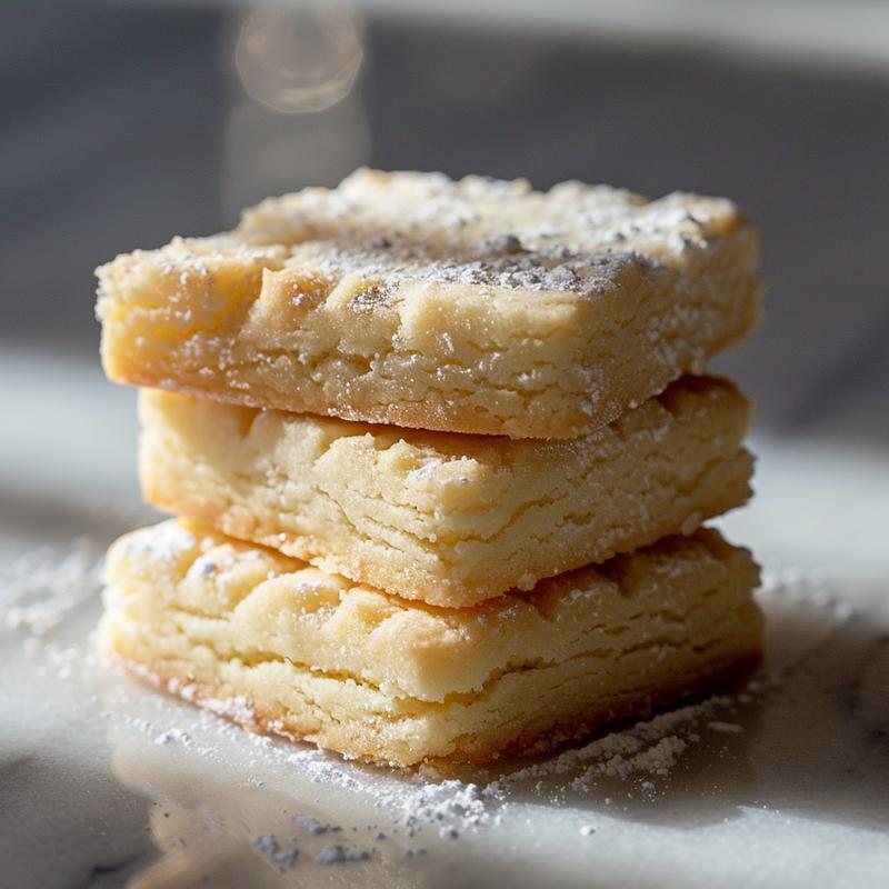 Stack of three flower-shaped shortbread cookies.