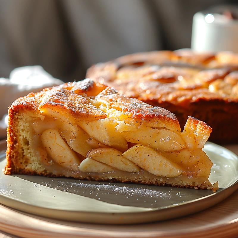 Close-up of a slice of Irish apple cake.