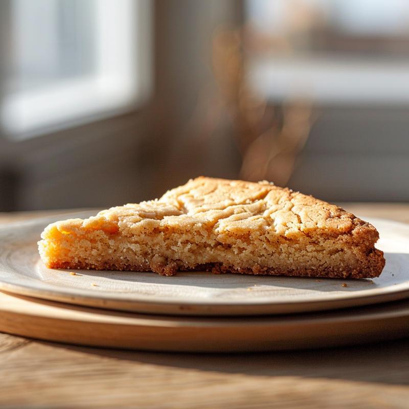 Close-up of a perfectly sliced cake mix cookie on a minimalist wooden board.