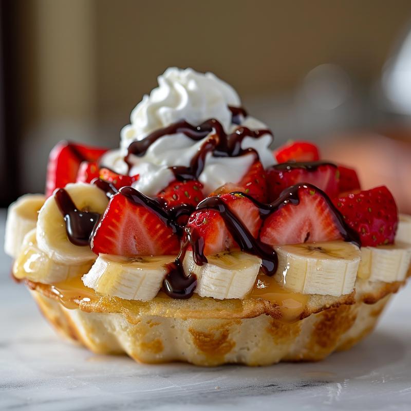 Close-up of a strawberry banana dessert resembling the Cat in the Hat's hat.