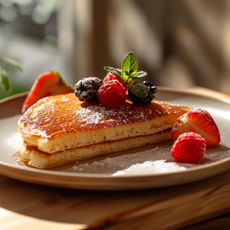 Close-up of heart-shaped pancakes with berries.