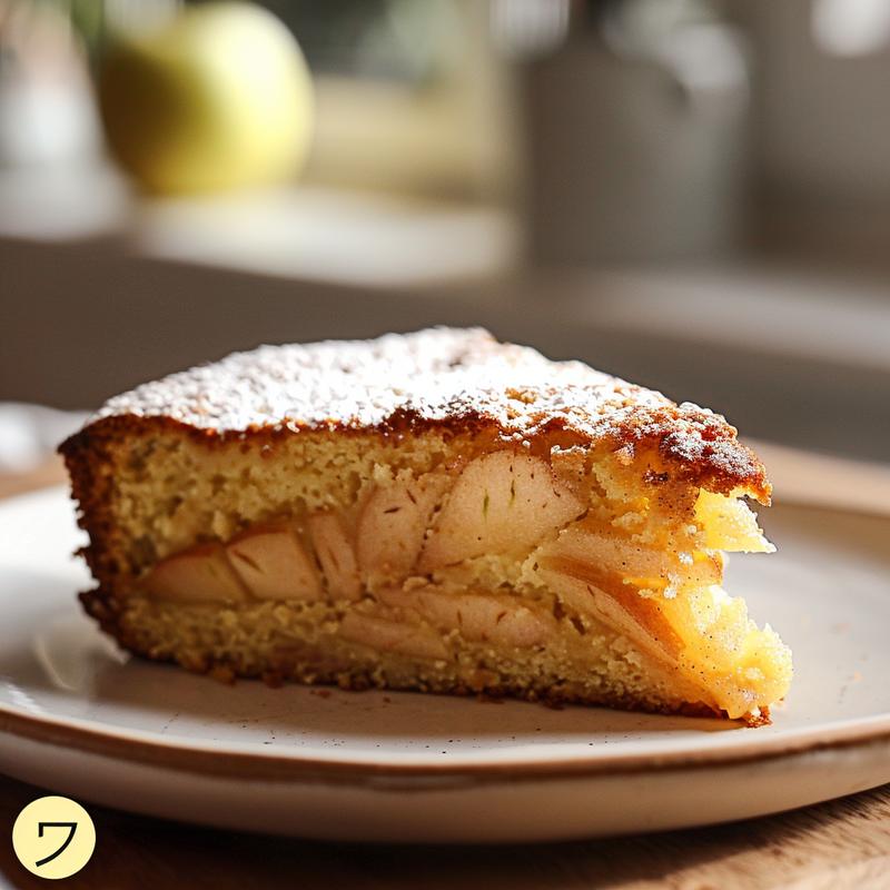 Close-up of a slice of Irish apple cake.