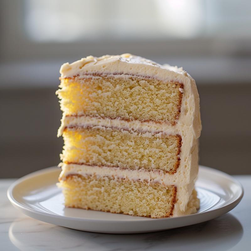 Close-up of a slice of white buttercream cake with butterfly decorations.