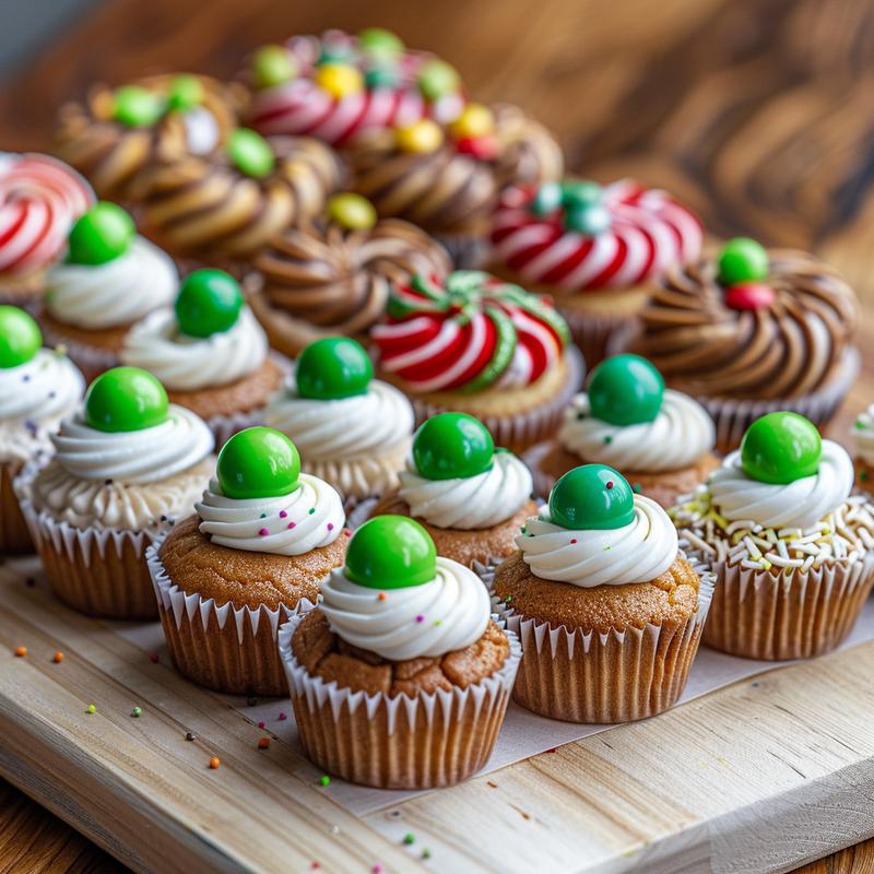 Close-up of colorful Seuss-themed treats on a wooden board.